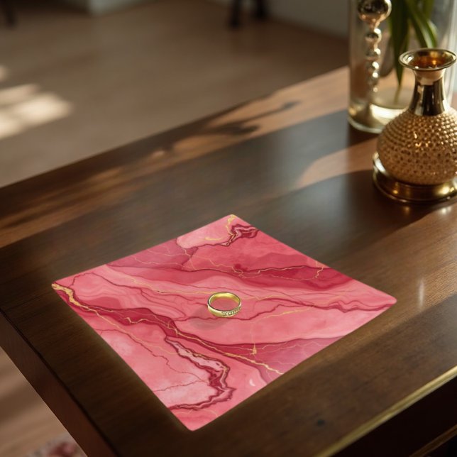 Rosso Levanto Marble Abstract - Luxe Veins Trinket Tray (Rich Rosso Levanto marble and gold for elegant organization. Luxe decor accent.)