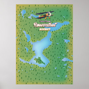 Røssvatnet Norway lake map art print. Poster
