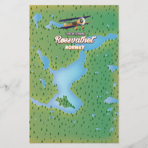 Røssvatnet Norway lake map art print. Stationery