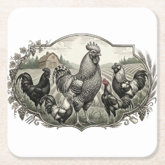 Roster in the farm square paper coaster
