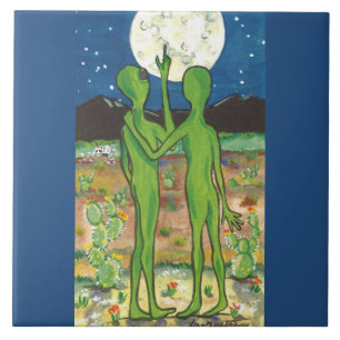 Roswell Alien Romatic Crashed UFO Funny Whimsical Ceramic Tile
