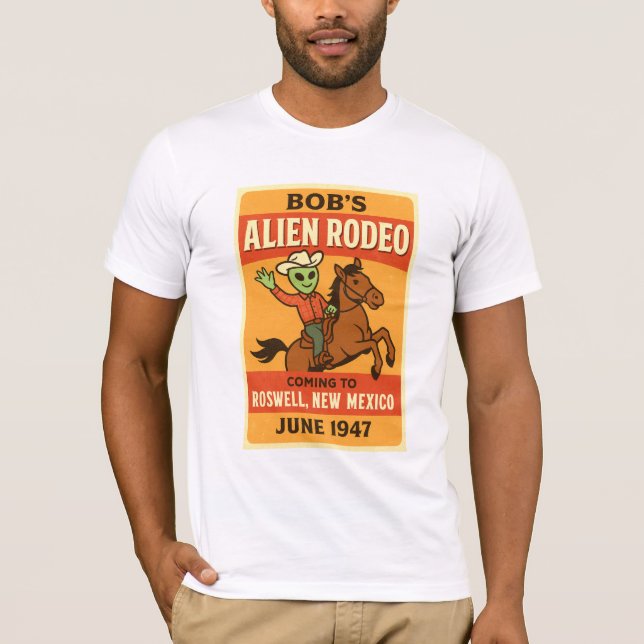 Roswell Aliens Cowboy 1950's Vintage Rodeo T-Shirt (Front)