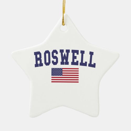 Roswell GA US Flag Ceramic Ornament