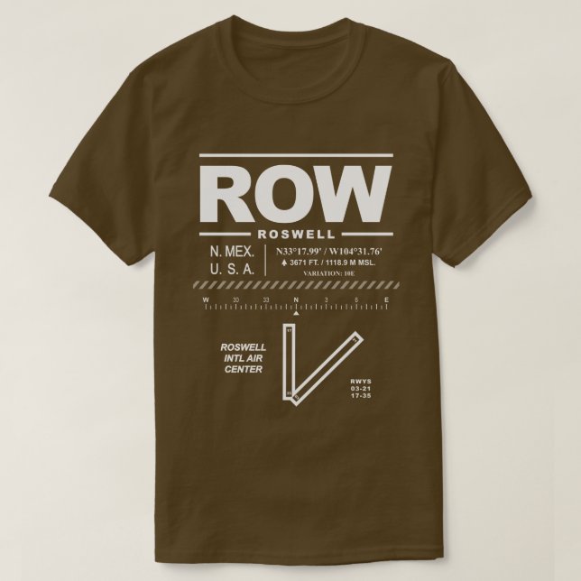 Roswell Int'l Air Center Airport ROW T-Shirt (Design Front)