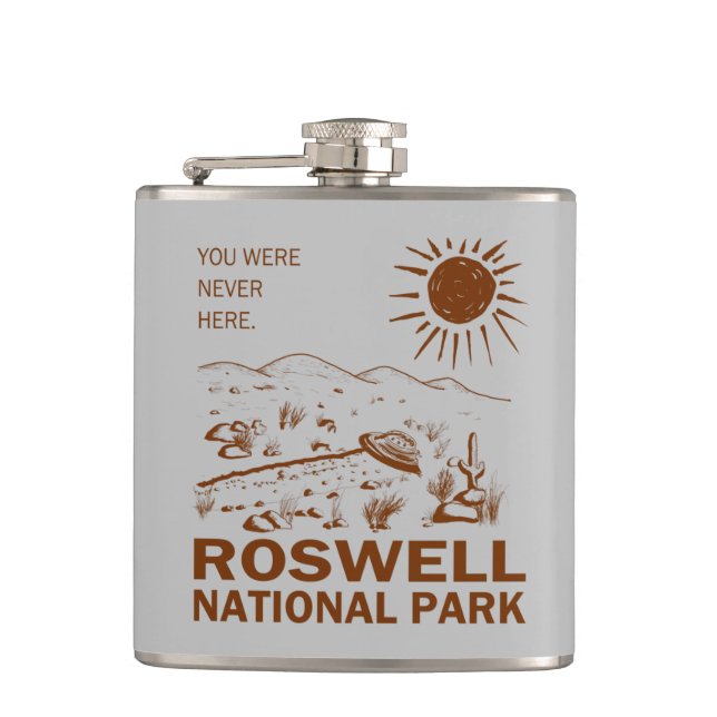 Roswell National Park UFO Flying Saucer Aliens Flask (Front)