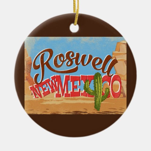 Roswell New Mexico Cartoon Desert Vintage Travel Ceramic Ornament