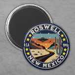 Roswell New Mexico Nostalgic UFO Backdrop Magnet<br><div class="desc">Design for all fans of the UFO phenomene and of the magical places where this type of phenomena has occurred! . Roswell is popularly known for the 1947 Roswell UFO incident. The debris investigation and recovery was handled by the Field Air Army Roswell. This design is ideal for lovers and...</div>