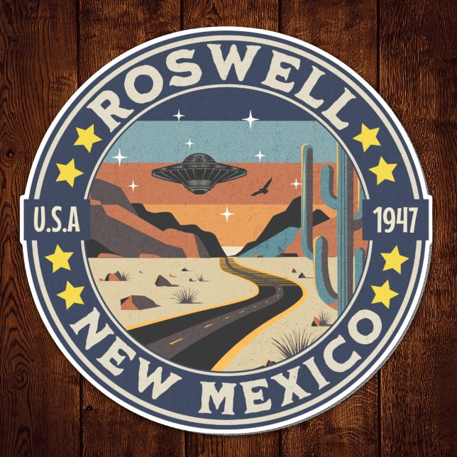 Roswell New Mexico Retro UFO Terrain Sticker (Creator Uploaded)