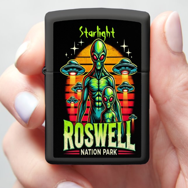 Roswell’s Alien Encounter Park Awaits! Zippo Lighter (In Hand)