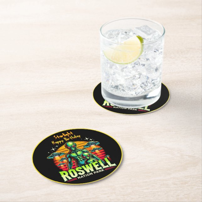 Roswell’s Alien Oasis Awaits You! Round Paper Coaster (Insitu)