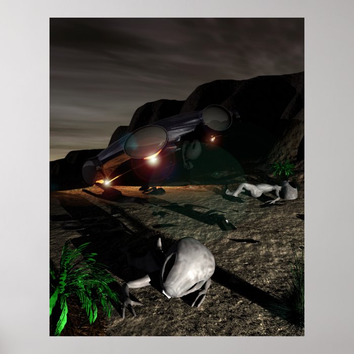 Roswell UFO Crash at Night Poster