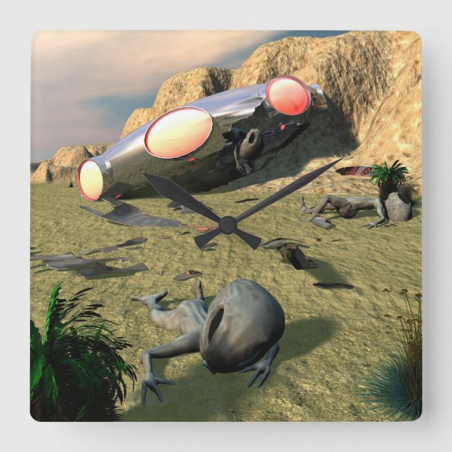 Roswell UFO Crash Square Wall Clock (Front)