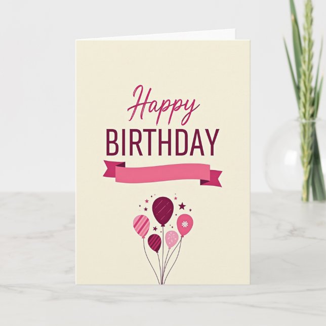 Rosy Banner Birthday Card (Front)