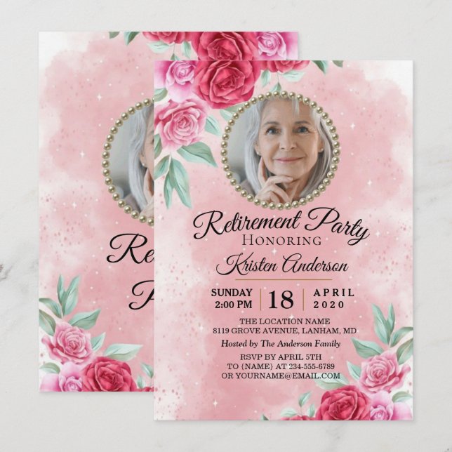 Rosy Blush Beautiful Retirement Party Invitation (Front/Back)