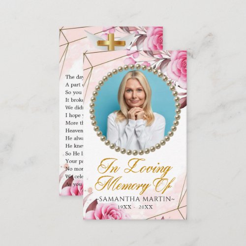 Rosy Blush Custom Photo Funeral Prayer Card