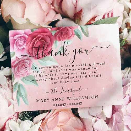 Rosy Blush Elegant Funeral Food Thank You Card