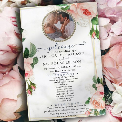 Rosy Blush Elegant Photo Wedding Program