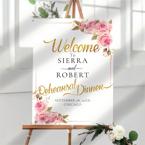 Rosy Blush Floral Rehearsal Wedding Dinner Sign