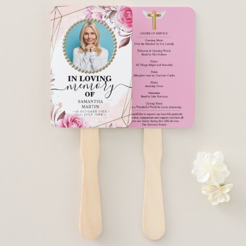 Rosy Blush Funeral Celebration of Life Hand Fan