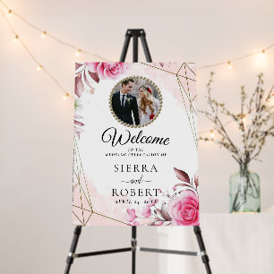 Rosy Blush Modern Photo Wedding Welcome Foam Board