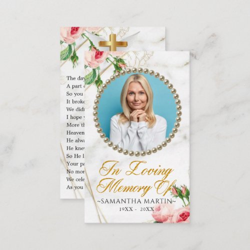 Rosy Blush Photo Funeral Prayer Card