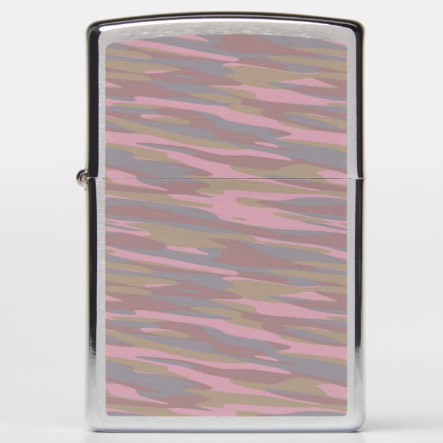 Rosy Brown, faded pink, mountain mist camo Zippo Lighter (Front)