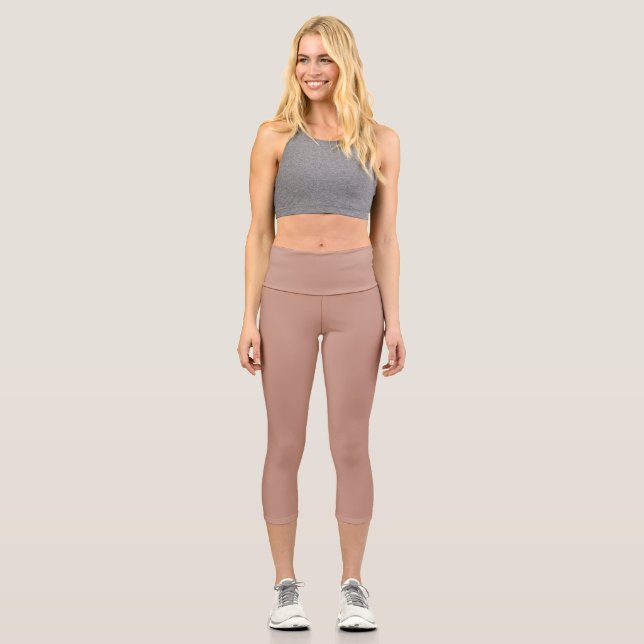 Rosy Brown Solid Plain Color Capri Leggings (Front)