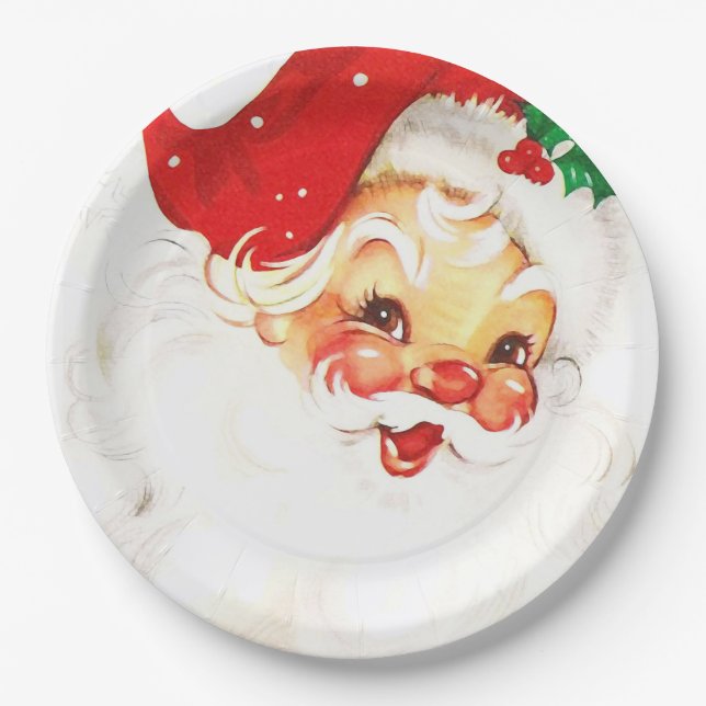 Rosy Cheeked Smiling Vintage Santa  Paper Plates (Front)