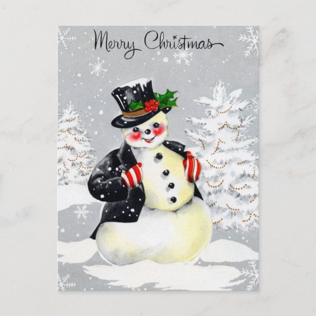 Rosy Cheeked Snowman With Top Hat Coat and Mittens Postcard (Front)