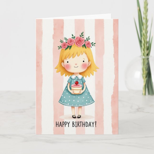 Rosy Cheeks Birthday Cake Card (Front)