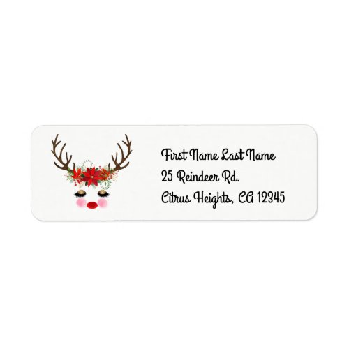 Rosy Cheeks Gold Eyes Floral Reindeer Holiday Label