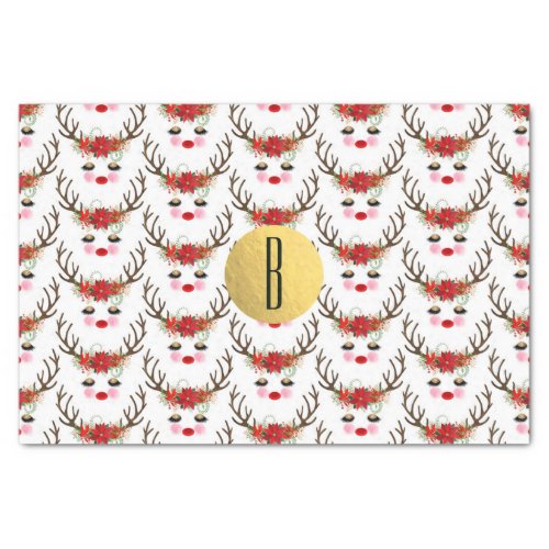Rosy Cheeks Gold Eyes Floral Reindeer Holiday Tissue Paper