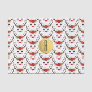 Rosy Cheeks Gold Eyes Floral Reindeer Holiday Tissue Paper