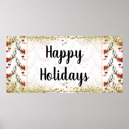 Rosy Cheeks Gold Eyes Floral Reindeer Party Banner Poster