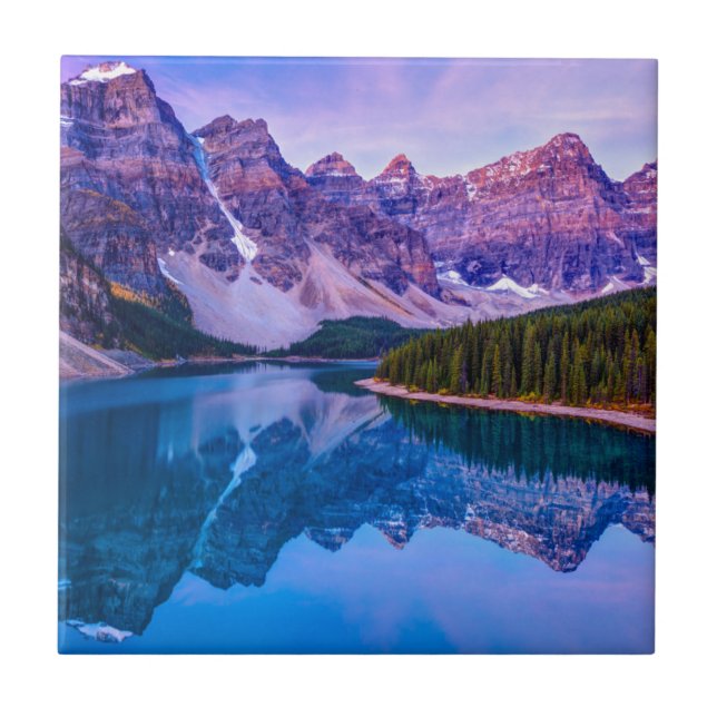 Rosy Clouds Before Sunrise at Moraine Lake Ceramic Tile (Front)