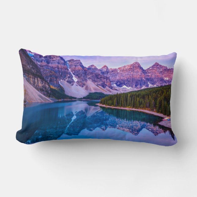 Rosy Clouds Before Sunrise at Moraine Lake Lumbar Pillow (Front)