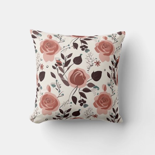 Rosy Comfort Red Rose Pattern Throw Pillow