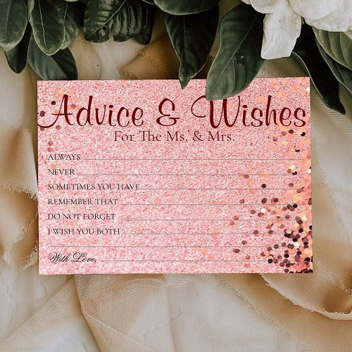 Rosy Confetti Glitter Wedding Advice Wishes Cards