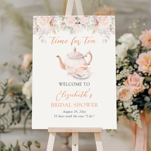 Rosy Floral Bridal Tea Party Welcome Sign