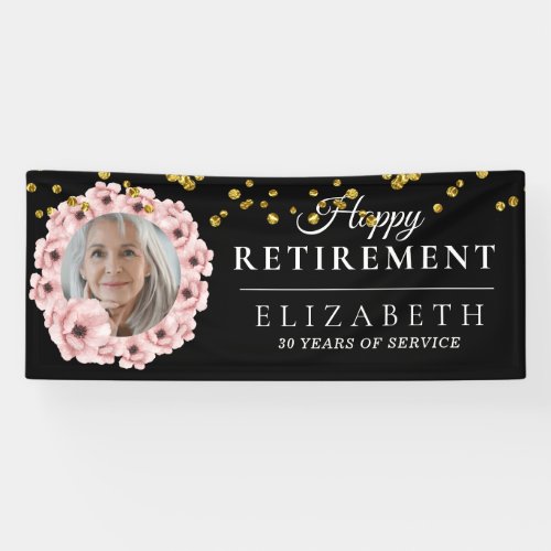 Rosy Floral Custom Photo Retirement Party Banner
