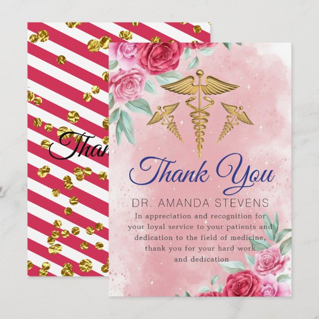 Rosy Floral Doctor | Nurse Thank You Card (Front/Back)