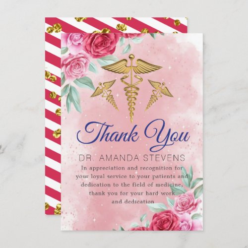 Rosy Floral Doctor  Nurse Thank You Card
