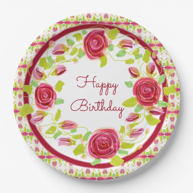 Rosy Floral Stylish  Paper Plates (Front)