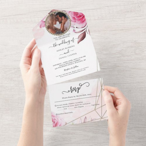 Rosy Floral Wedding All In One Invitation