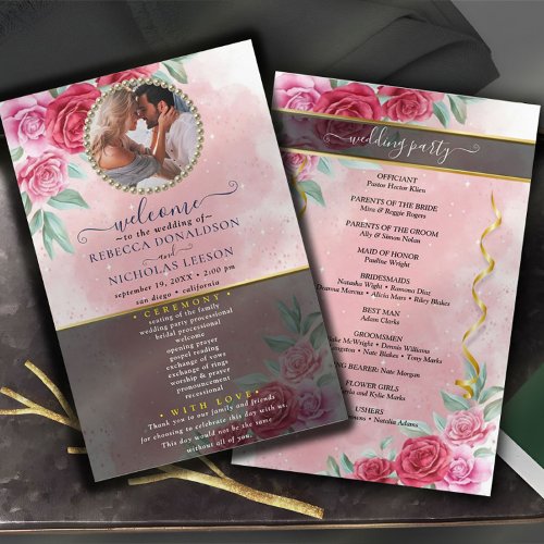 Rosy Floral Wedding Program