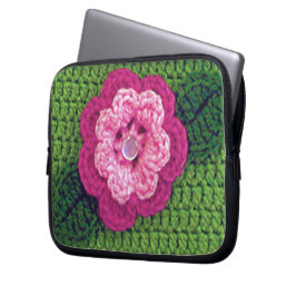 Rosy Flower Artisan Crochet Print Electronics Bag