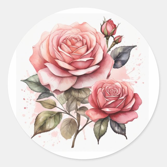rosy flower  classic round sticker (Front)