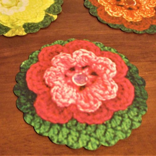 Rosy Flower Designer Crochet Print Fancy Reusable Paper Coaster