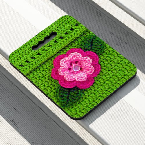 Rosy Flower Green Designer Crochet Print Knee or Seat Cushion