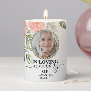 Rosy Foliage In loving Memory Remembrance Pillar C Candle